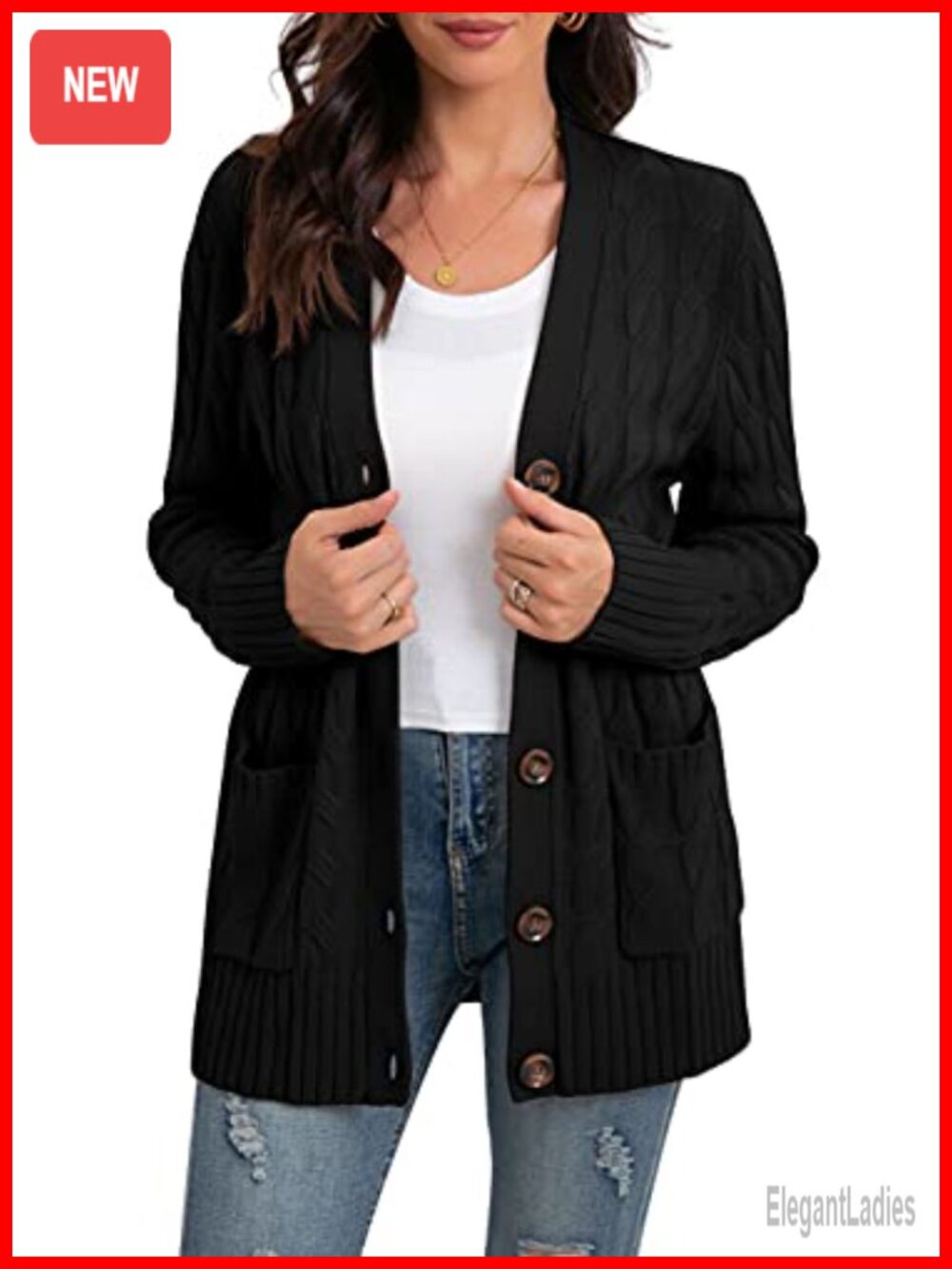 Women's Cable Knit Cardigan Sweater with Pockets Long Sleeve